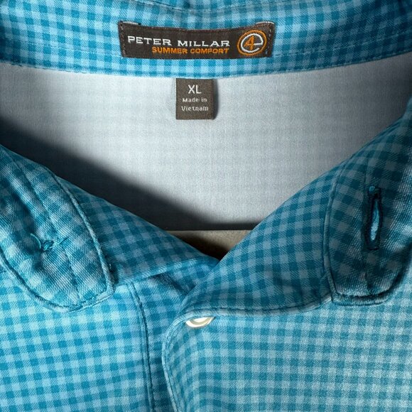 Peter Millar Summer Comfort Men's XL Golf Polo Blue Check Pattern - Picture 2 of 6